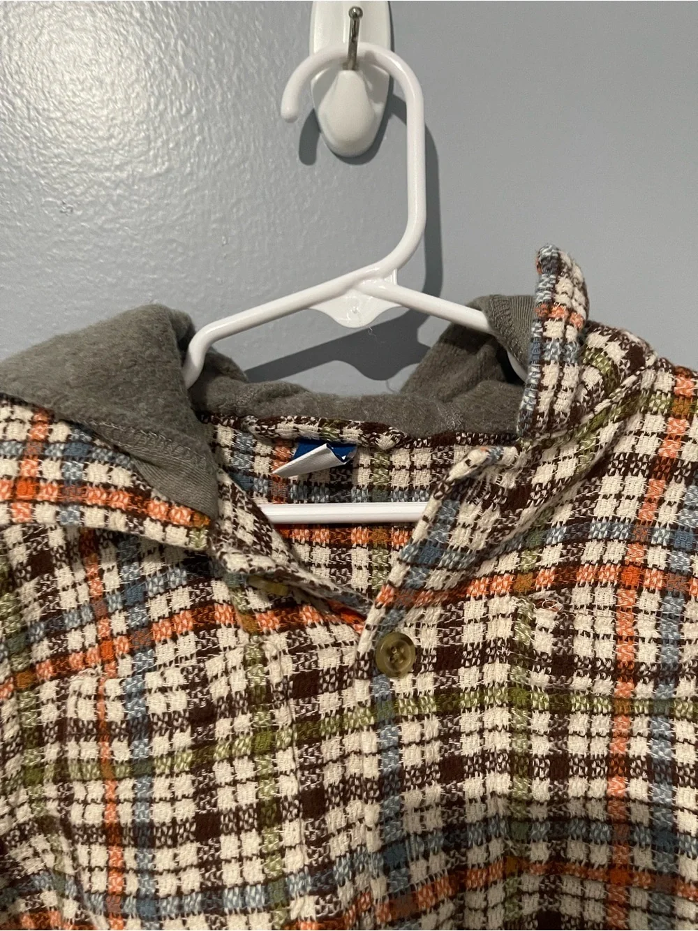 Kids Plaid Hooded Button-Up Shirt Jacket - Orange, Brown, Green | Old Navy 3T